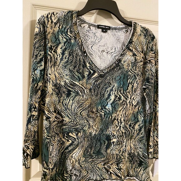 Vintage Y2K 3/4 sleeve T Shirt fairy lettuce trim whimsy Artsy 90s Animal Print - Picture 1 of 16